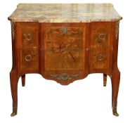 A Louis XVI style kingwood and harewood marquetry commode