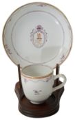 A late 18th Century Chinese Export Armorial porcelain coffee cup and saucer