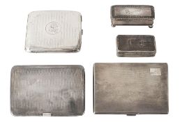 A William IV silver snuff box and three silver cigarette cases
