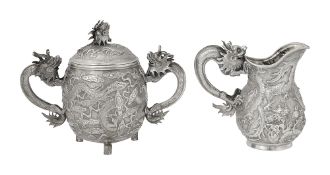Chinese export silver twin handled sugar vase and a milk jug