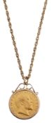 An Edward VII full sovereign pendant on chain