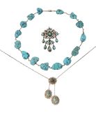 Three pieces of turquoise jewellery and turquoise matrix jewellery