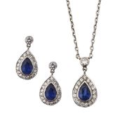 A sapphire, diamond-set and 18ct white gold demi parure