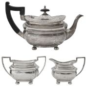 A late Victorian silver three piece bachelors tea service