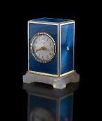 Cartier. A French gold, enamel and chalcedony carriage timepiece c.1910