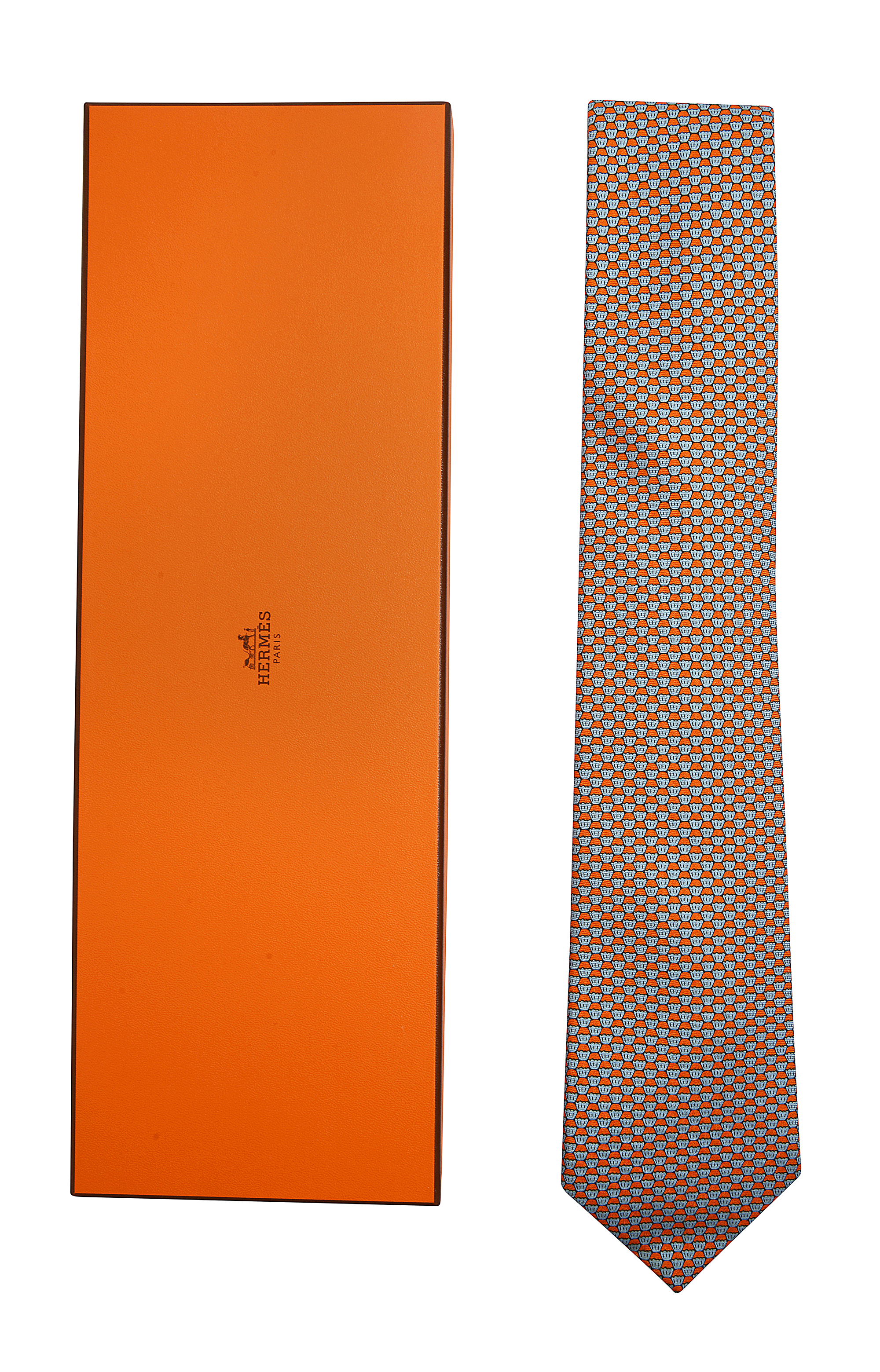 A pale blue and orange Hermes silk tie