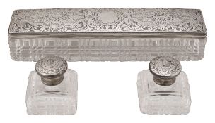 Late Victorian silver mounted inkwell and lidded jar