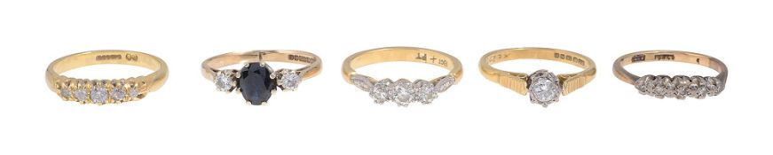A collection of five diamond rings