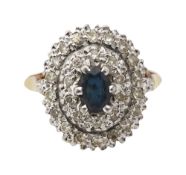 A sapphire and diamond cluster ring