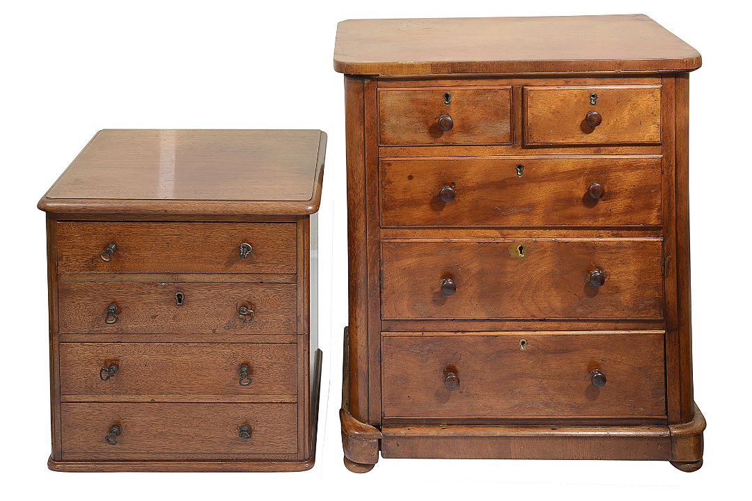 A Victorian satin birch miniature chest of drawers - Image 1 of 3