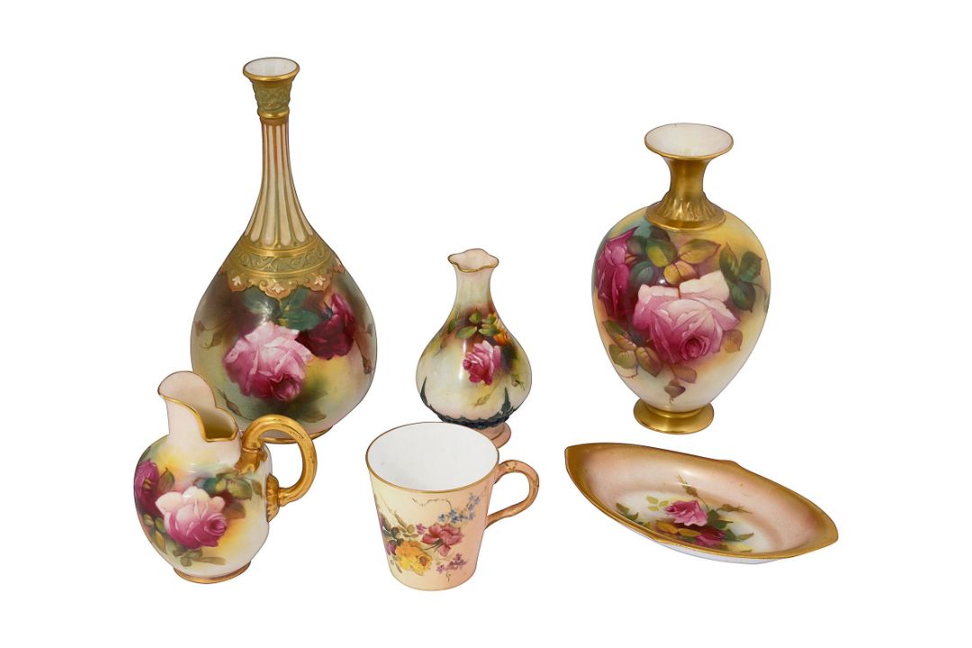 Royal Worcester blush ivory vases and other items