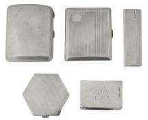 An engine turned silver cigarette case, a powder compact, other silver