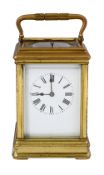 An early 20th century French gilt brass repeater carriage clock