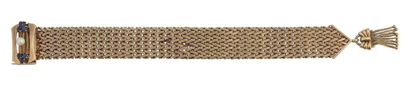 A pearl and sapphire tassel bracelet