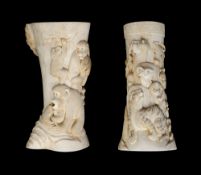 Two 19th century Japanese Meijii period carved bone vases