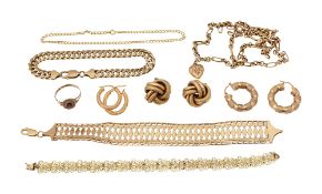 A group of mainly 9ct bracelets, necklaces and earrings