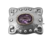 An amethyst and silver celtic motif brooch by Murrle Bennett