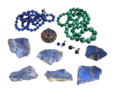 A group of lapis and malachite items