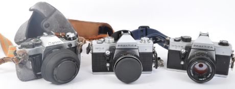 THREE RETRO VINTAGE CANON & PRAKTICA CAMERAS