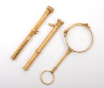 TWO ANTIQUE GOLD PLATED PENCILS & LORGNETTES