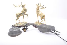 PAIR OF BRASS MOOSE SCULPTURES TOGETHER WITH LAMP BASE