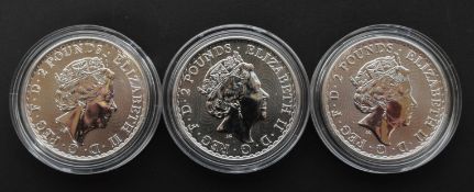 UNITED KINGDOM. THREE 2021 1OZ SILVER £2 BRITANNIA BULLION COINS