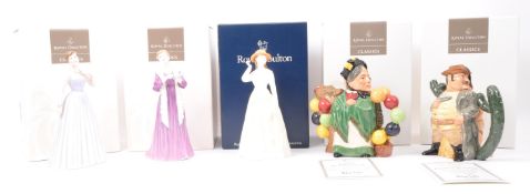 ROYAL DOULTON - FIVE BONE CHINA FIGURINES & TEAPOTS