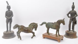PAIR OF 20TH CENTURY BRONZE HORSES & NAPOLEONIC SOLDIERS