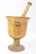 LARGE 20TH CENTURY CHINESE BRASS PESTLE & MORTAR