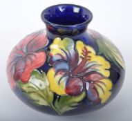 MOORCROFT HIBISCUS - BLUE FLORAL SQUAT VASE