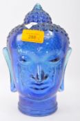 VINTAGE 20TH CENTURY BLUE PRESSED GLASS BUDDHA HEAD