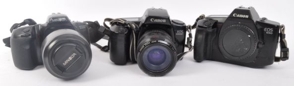 THREE VINTAGE CANON & MINOLTA CAMERAS & LENSES