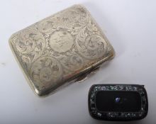 19TH CENTURY PAPIER MACHE SNUFF BOX & EPNS CIGARETTE CASE