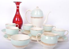 VINTAGE JOHNSONS & BROS CHINA COFFEE SET T/W GLASS VASE