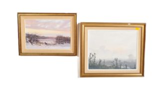 PAMELA DERRY (1932-2002) TWO OIL ON BOARD PAINTINGS - RURAL SCENES