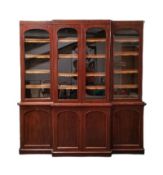 VICTORIAN BREAKFRONT LARGE MAHOGANY BOOKCASE
