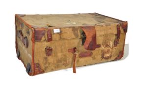 EARLY 20TH CENTURY CANVAS AND WOODEN D-MOB STEAMER TRUNK