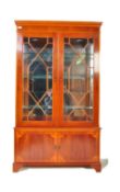 GEORGE III STYLE YEW WOOD VENEER CHINA DISPLAY CABINET