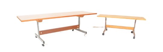 PAIR OF VINTAGE 20TH CENTURY TEAK TRESTLE TYPE COFFEE TABLES