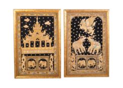PAIR OF VINTAGE FRAMED BURMESE KALAGA WALL TAPESTRIES