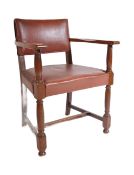 MID CENTURY 1940S OAK & LEATHER CARVER DESK CHAIR