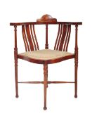 EDWARDIAN INLAID MAHOGANY CORNER CHAIR