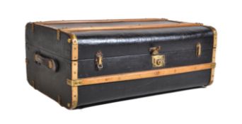 20TH CENTURY WOODEN BOUND TRAVEL STEAMER TRUNK SUITCASE