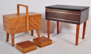 RETRO CANTILEVER BEECH WOOD SEWING BOX & ANOTHER