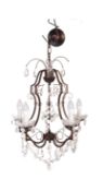 20TH CENTURY CUT GLASS & WROUGHT METAL 5 ARM CHANDELIER