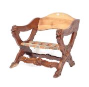 20TH CENTURY SAVONAROLA STYLE CARVED WOOD CHAIR