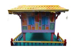 INDIAN LARGE PAINTED WOODEN TABLE TOP HOUSE PAGODA
