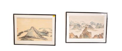 PAIR OF VINTAGE 20TH C JAPANESE WATERCOLOUR PAINTINGS