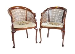 PAIR OF QUEEN ANNE REVIVAL MAHOGANY BERGERE TUB CHAIRS