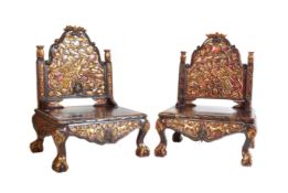 PAIR OF CHINESE ORIENTAL QING DYNASTY THRONE CHAIRS